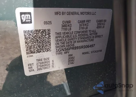 2025 Chevrolet Tahoe 4Wd Z71 z USA, uszkodzony, nr VIN 1GNS6PR89SR306497